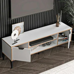 Mediestativ & Veggfeste-Olyros TV-benk 140 cm Hvit