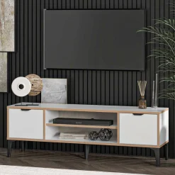 Mediestativ & Veggfeste-Olyros TV-benk 140 cm Hvit