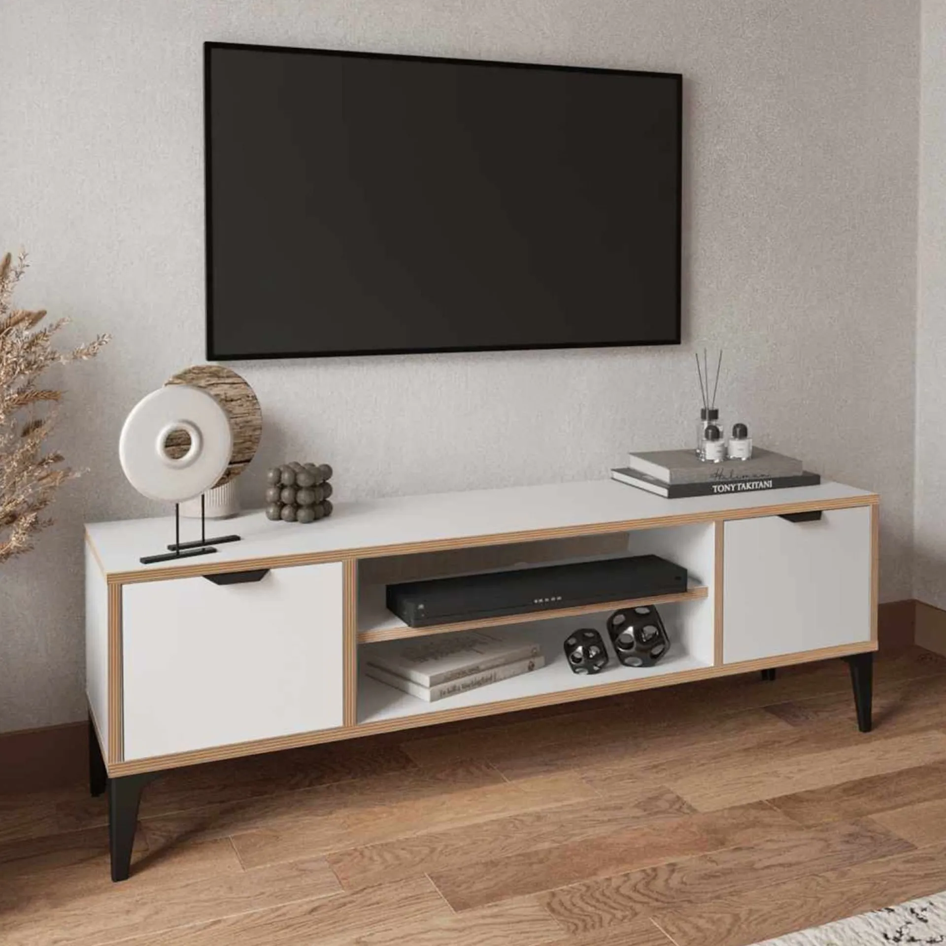Mediestativ & Veggfeste-Olyros TV-benk 140 cm Hvit