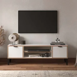 Mediestativ & Veggfeste-Olyros TV-benk 140 cm Hvit