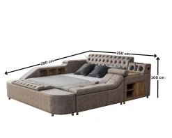 Sengeramme & Sengestamme-Olyvan sengepakke med benk og oppbevaring 250x290 cm kunstlær Brun