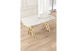 Spisebord & Kjøkkenbord-Omin Spisebord 168 cm Rektangulær Hvit Marmor,Gull