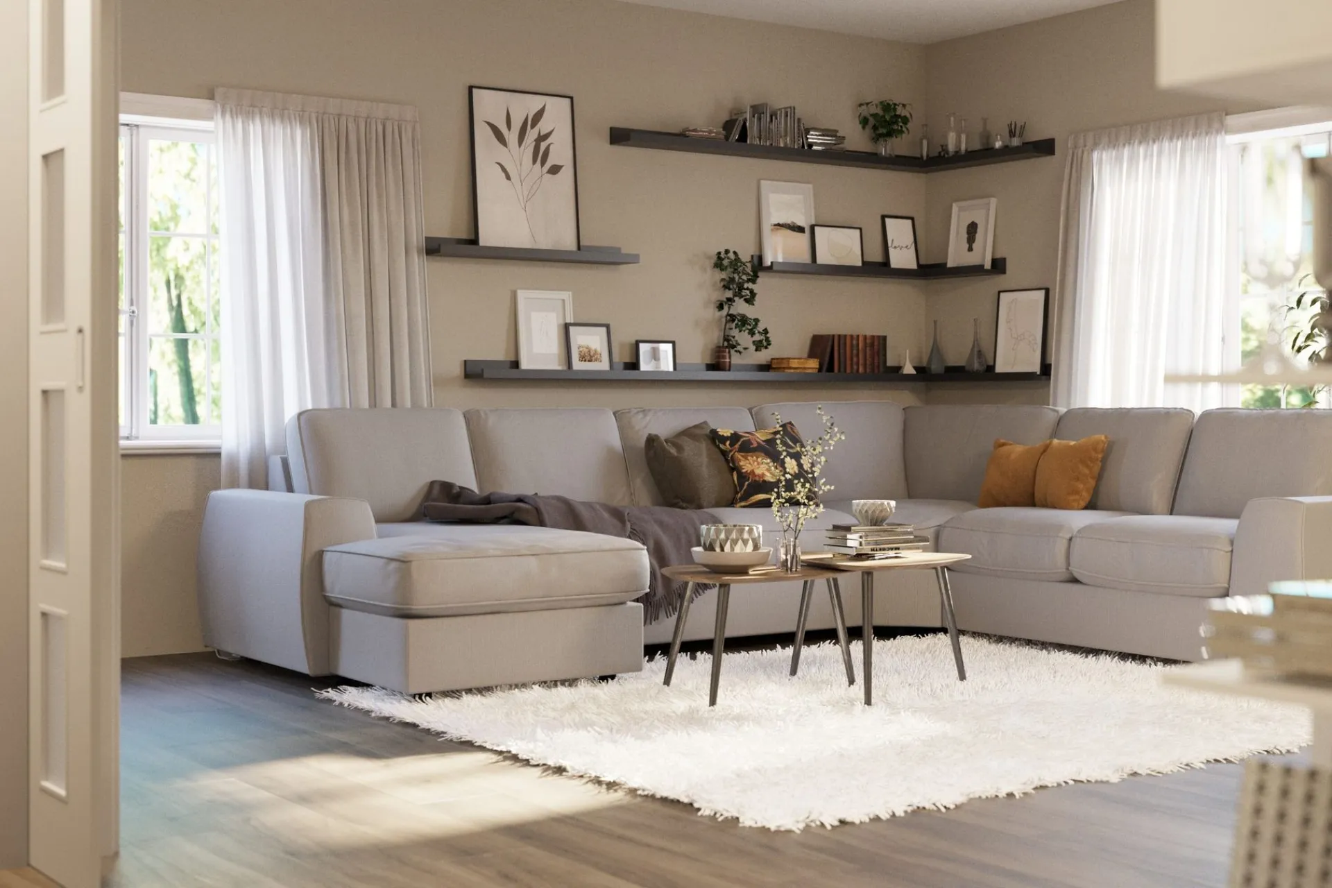 Scandinavian Choice Hjørnesofa-Optus Lyx 5-seters Høyrevendt U-formet Hjørnesofa med Divan i Stoff Grey