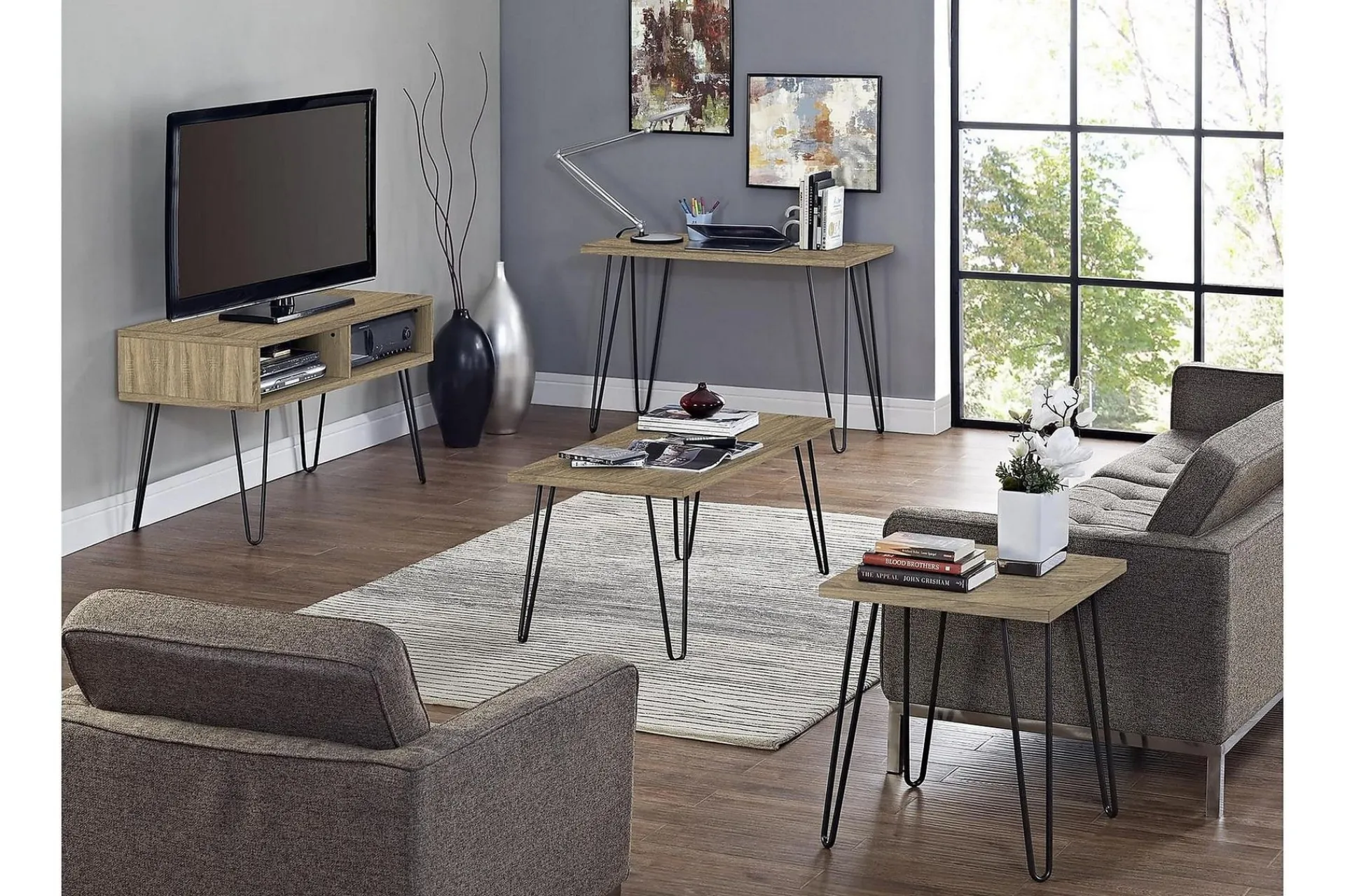 Dorel Home Kontorbord-Owen Skrivebord 102 cm Natur/Svart Rustikk eikelook