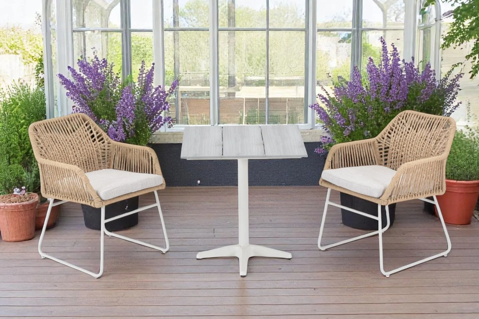 Balkonggrupper|Balkongmøbler-Palermo Bistrosett med Seville lenestoler Grå/Beige/Sand