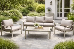 Veranda & Terrasse|Loungemøbler Salg-Palermo Hagemøbelgruppe Sofagruppe: 3-seter sofa, 2 lenestoler, sofabord Beige