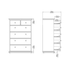 Tvilum Paris Kommode med 6 skuffer 96x48x140 cm