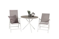 Venture Home Cafesett|Balkonggrupper-Parma Cafésett Rundt Ø90 cm + 2 Break Posisjonsstoler Hvit/Grå