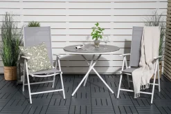 Venture Home Cafesett|Balkonggrupper-Parma Cafésett Rundt Ø90 cm + 2 Break Posisjonsstoler Hvit/Grå