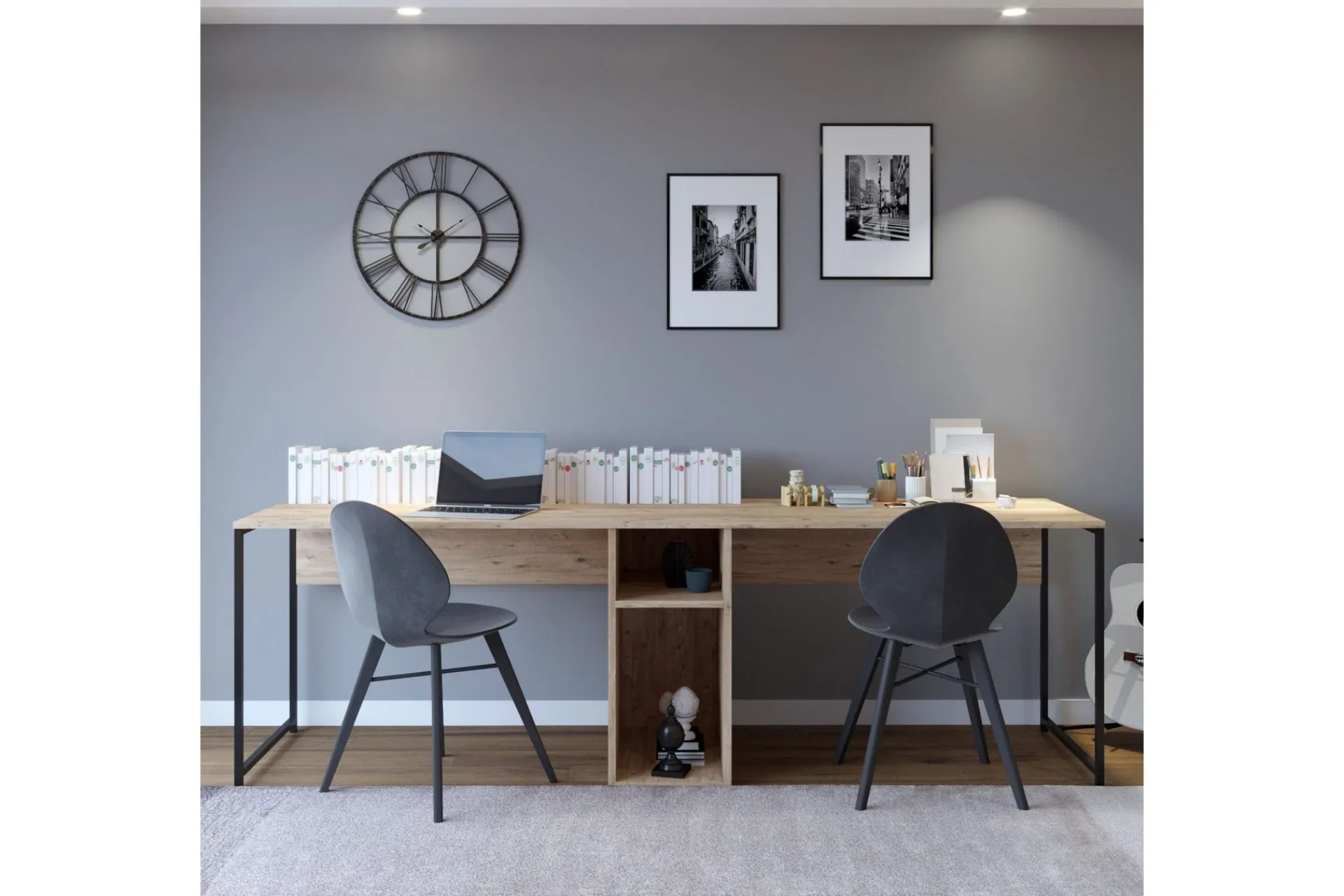 Pellafol Skrivebord 140 cm med Oppbevaringshyller