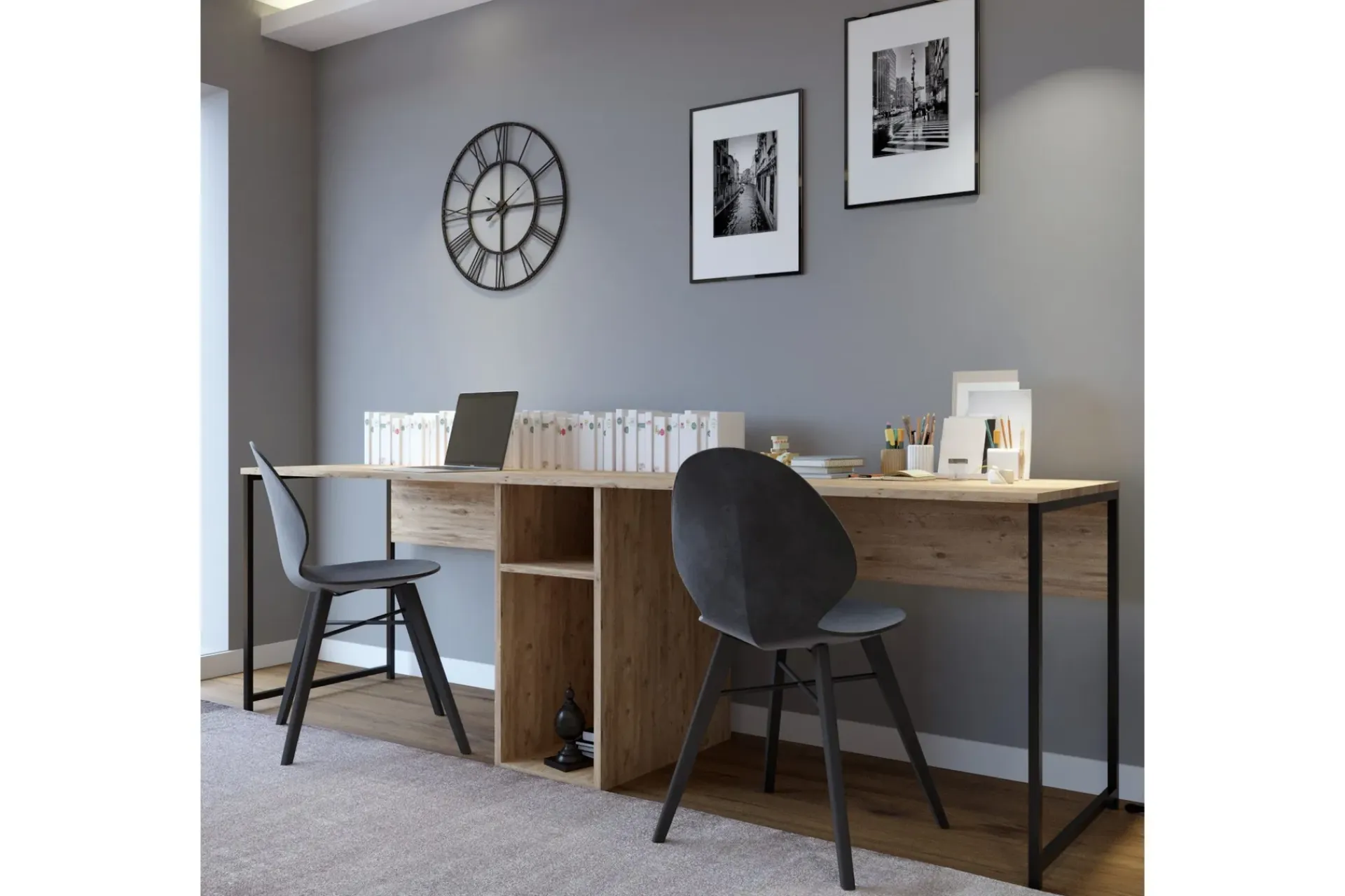 Pellafol Skrivebord 140 cm med Oppbevaringshyller