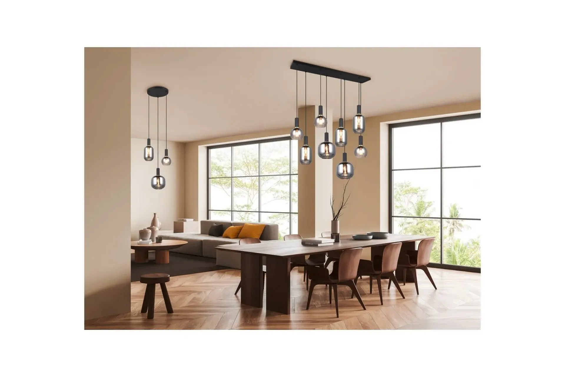 Trio Lighting Pendel TRIO Diva 8-delt, Matt svart/krom