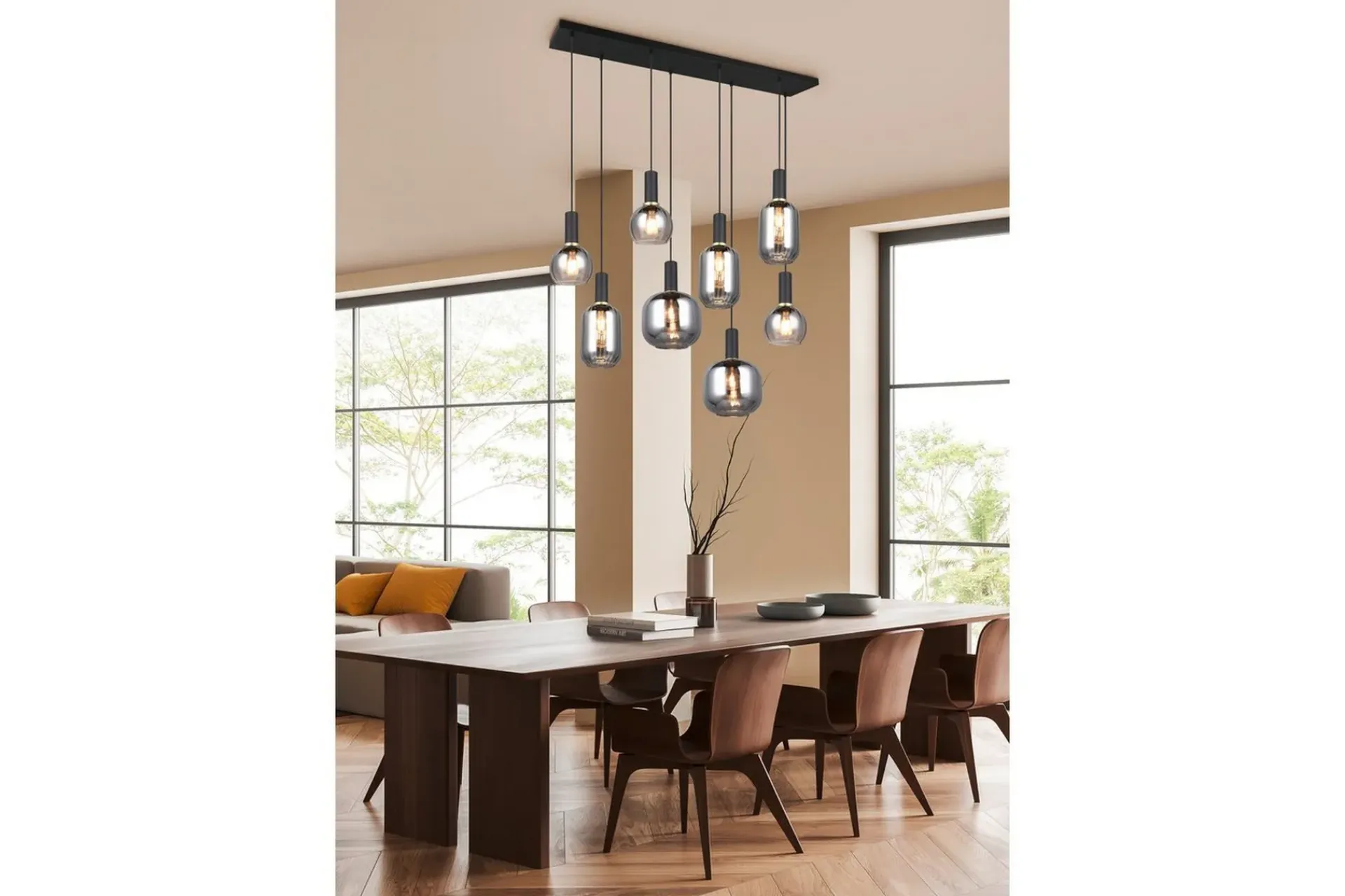 Trio Lighting Pendel TRIO Diva 8-delt, Matt svart/krom