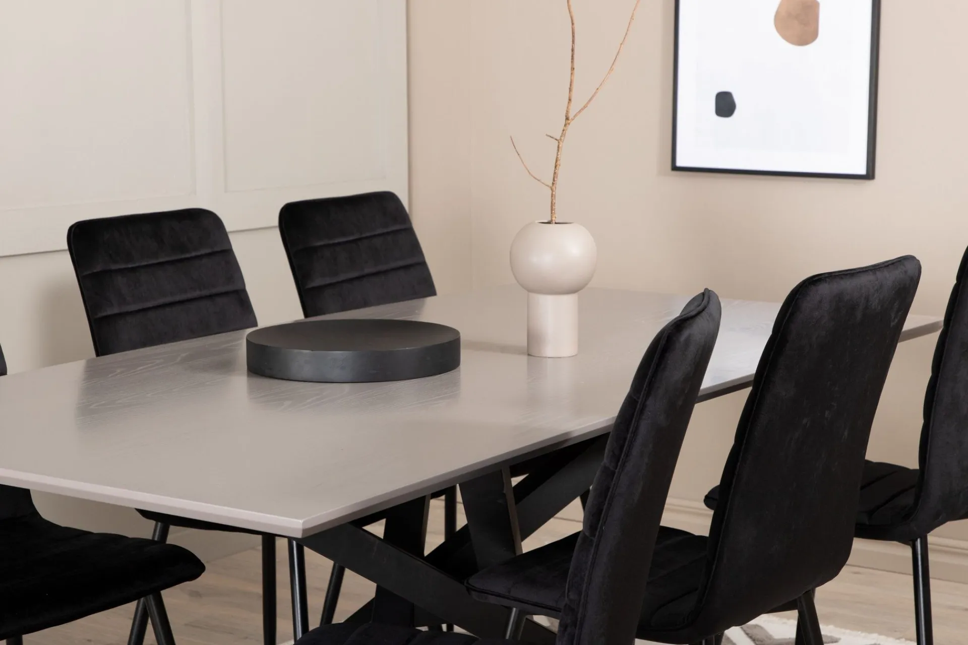 Venture Home Spisegrupper-Penny Spisegruppe 190 cm inkl. 6 Robin Fløyelsstoler Svart,Grey