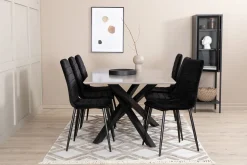 Venture Home Spisegrupper-Penny Spisegruppe 190 cm inkl. 6 Robin Fløyelsstoler Svart,Grey