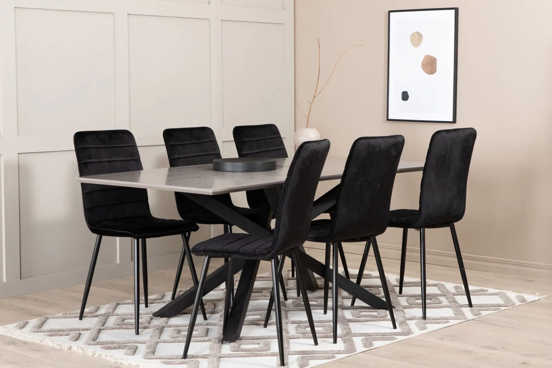 Venture Home Spisegrupper-Penny Spisegruppe 190 cm inkl. 6 Robin Fløyelsstoler Svart,Grey