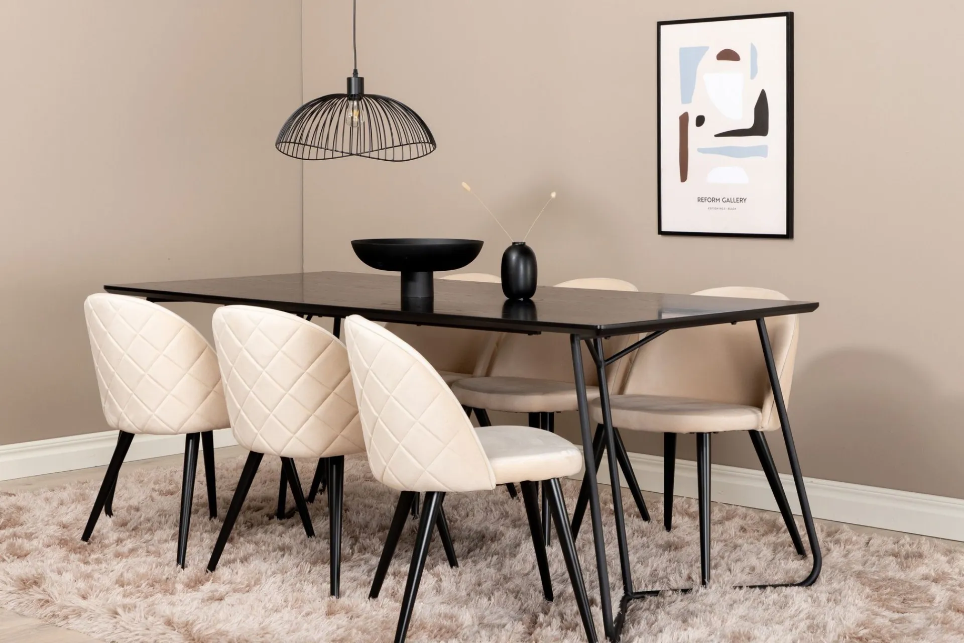 Venture Home Spisegrupper-Petra Spisegruppe 190 cm Rektangulær med 6 Velvet Stoler Svart