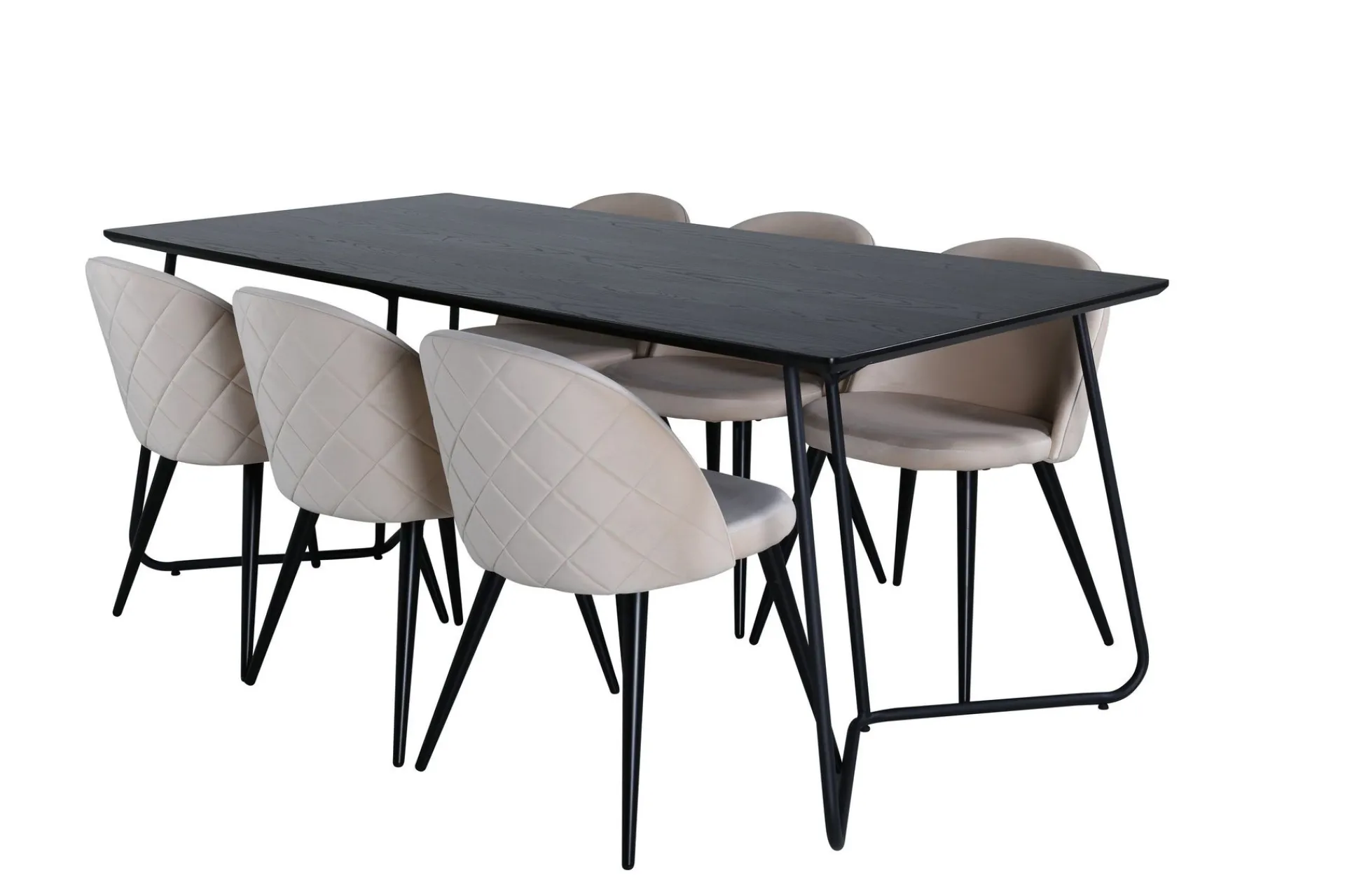 Venture Home Spisegrupper-Petra Spisegruppe 190 cm Rektangulær med 6 Velvet Stoler Svart