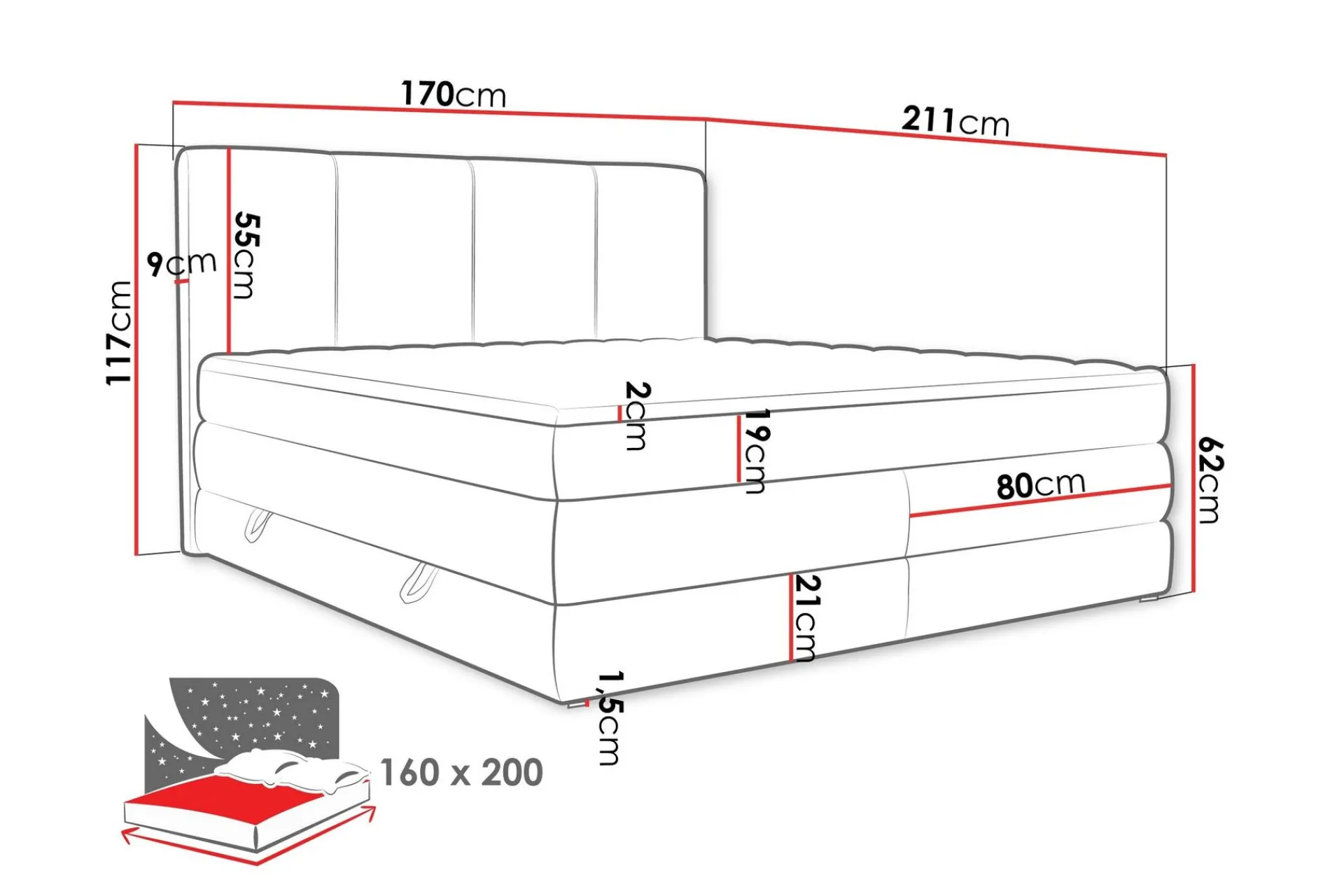 Kontinentalsenger|Seng Med Oppbevaring-Pinta Oppbevaringsseng 160x200 cm Beige