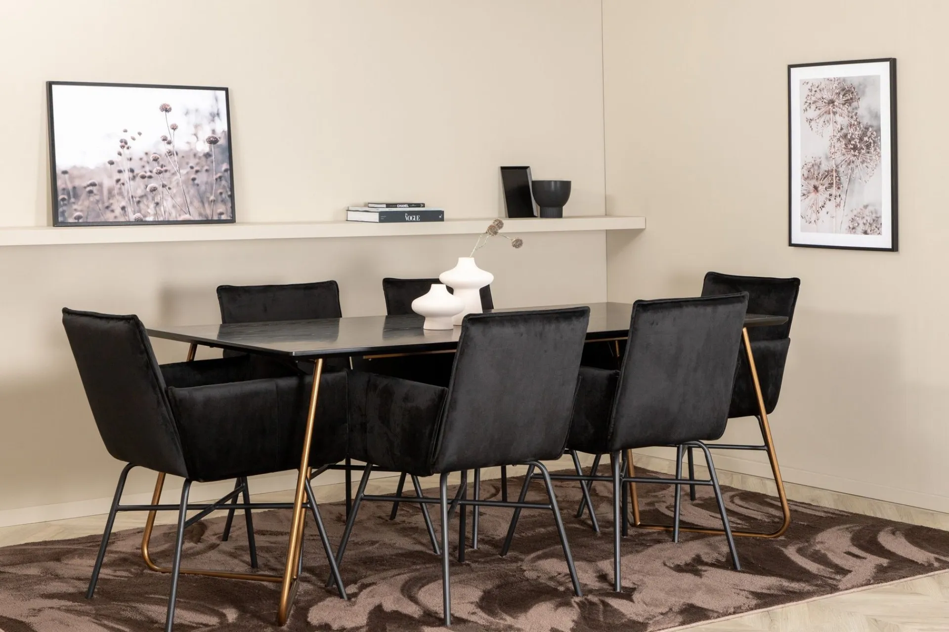 Venture Home Spisegrupper-Pipi Spisegruppe 190 cm inkl. 6 Pipi Stoler Kobber,Svart