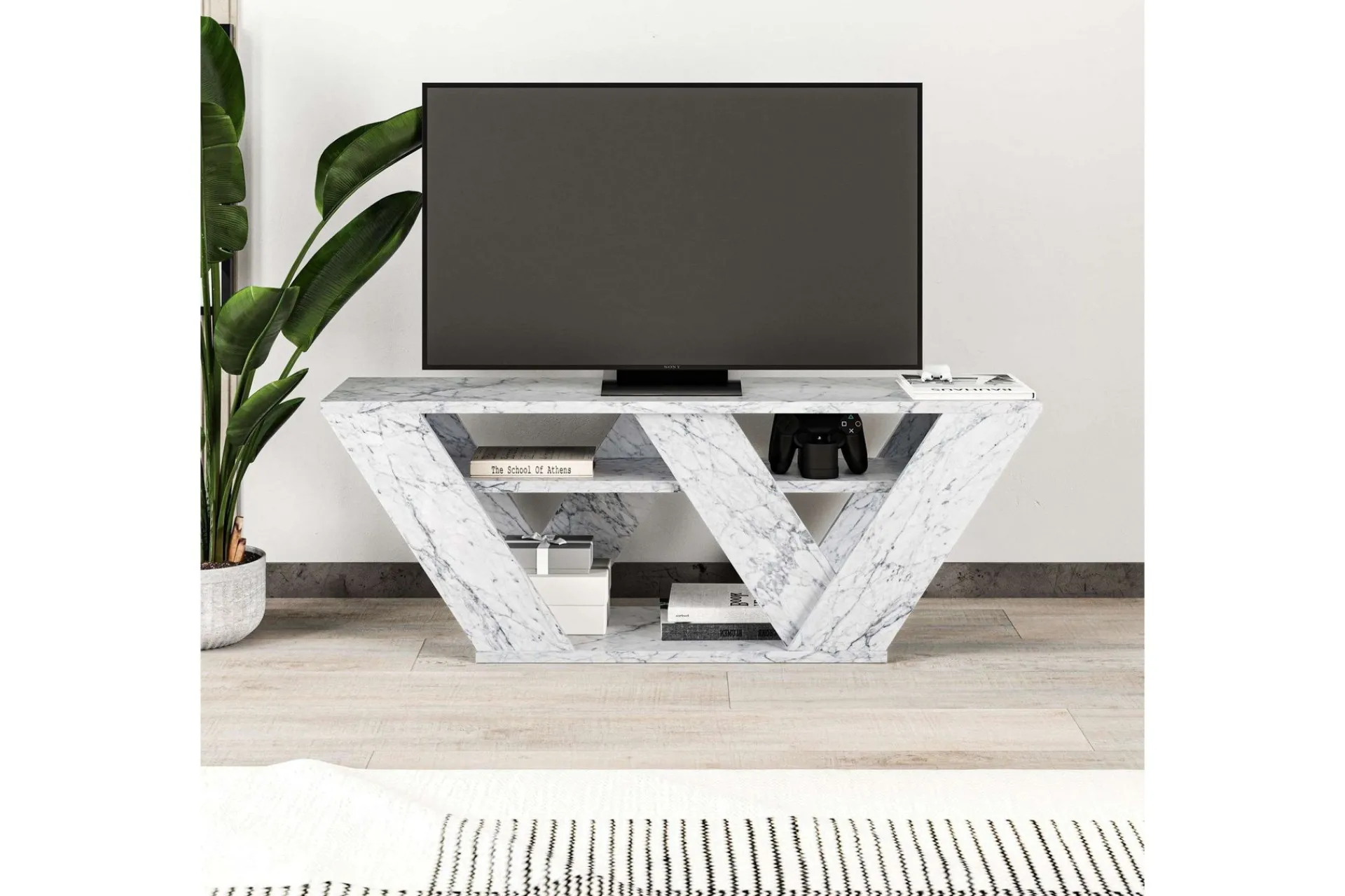 Tv-Benk & Mediabenk-Pipralla TV-benk 110 cm Hvit Marmor