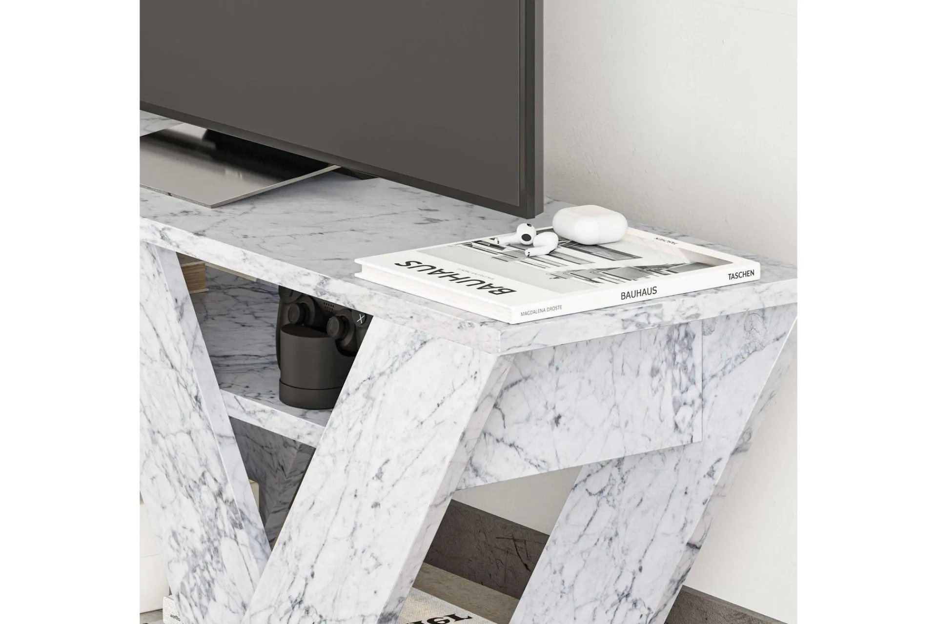Tv-Benk & Mediabenk-Pipralla TV-benk 110 cm Hvit Marmor