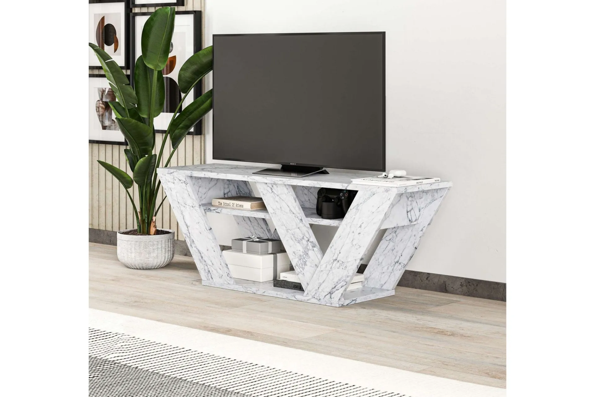 Tv-Benk & Mediabenk-Pipralla TV-benk 110 cm Hvit Marmor