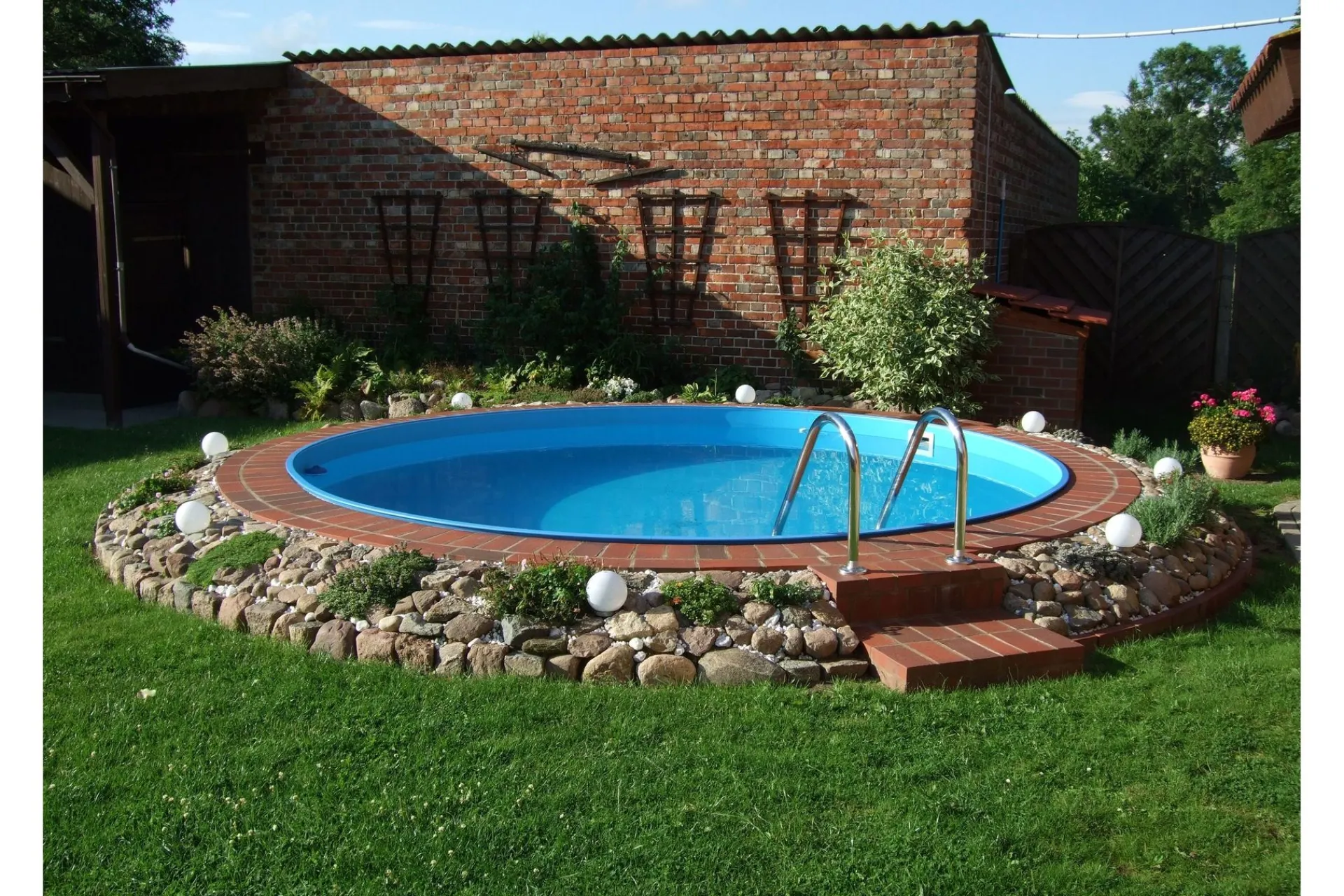 Planet Pool Basseng-Pool over bakken stålveggbasseng Premium rund 4,2x1,2 m nedgravd L:Bl Blå