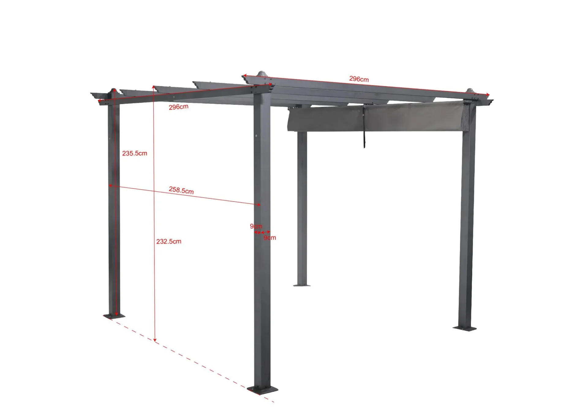Comfort Garden Markiser|Paviljonger-Porto pergola 3x3 m i aluminium med tak for solskjerming Mørkgrå