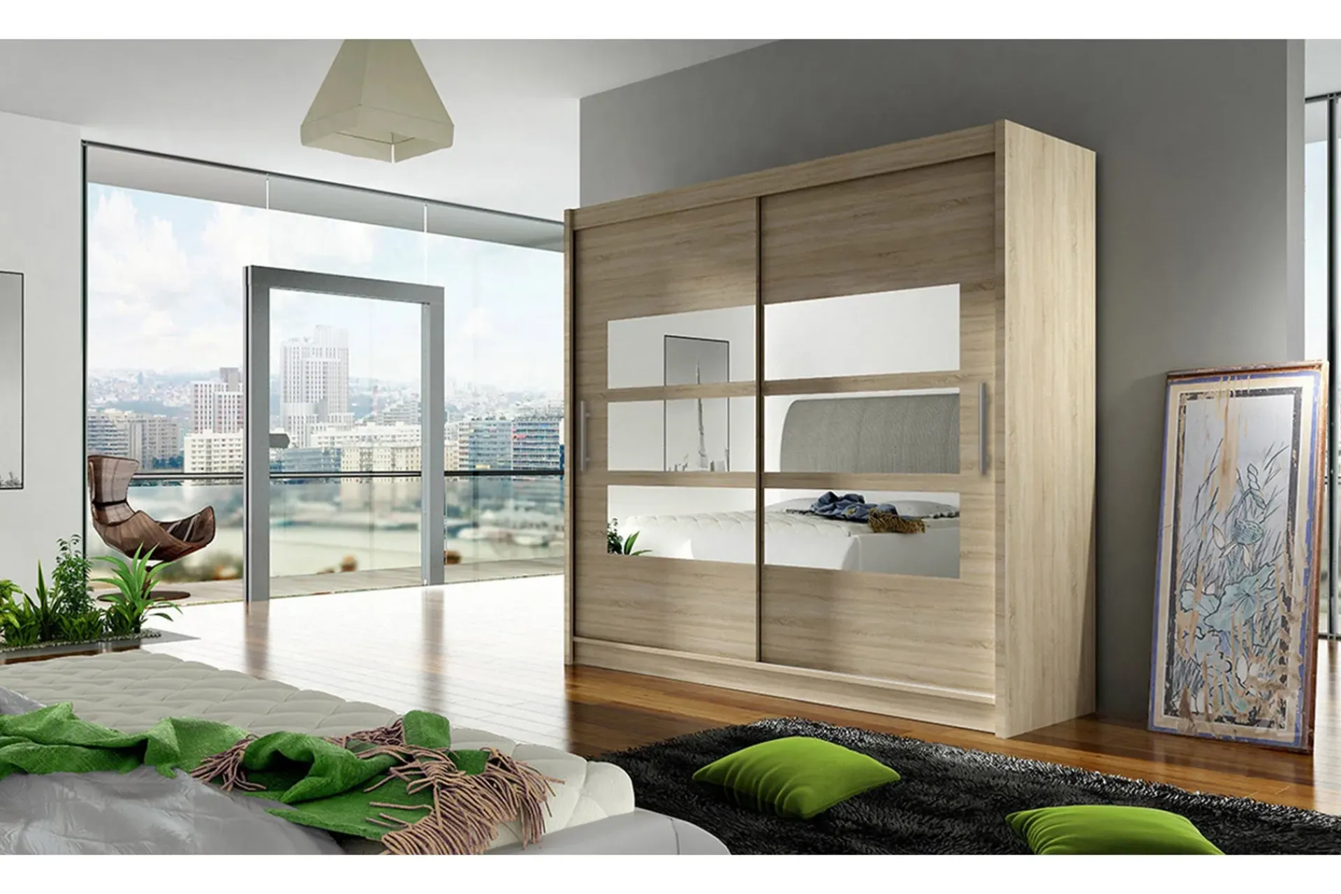 Scandinavian Choice Prag Garderobe 180 cm Skyvedører Delt Speil