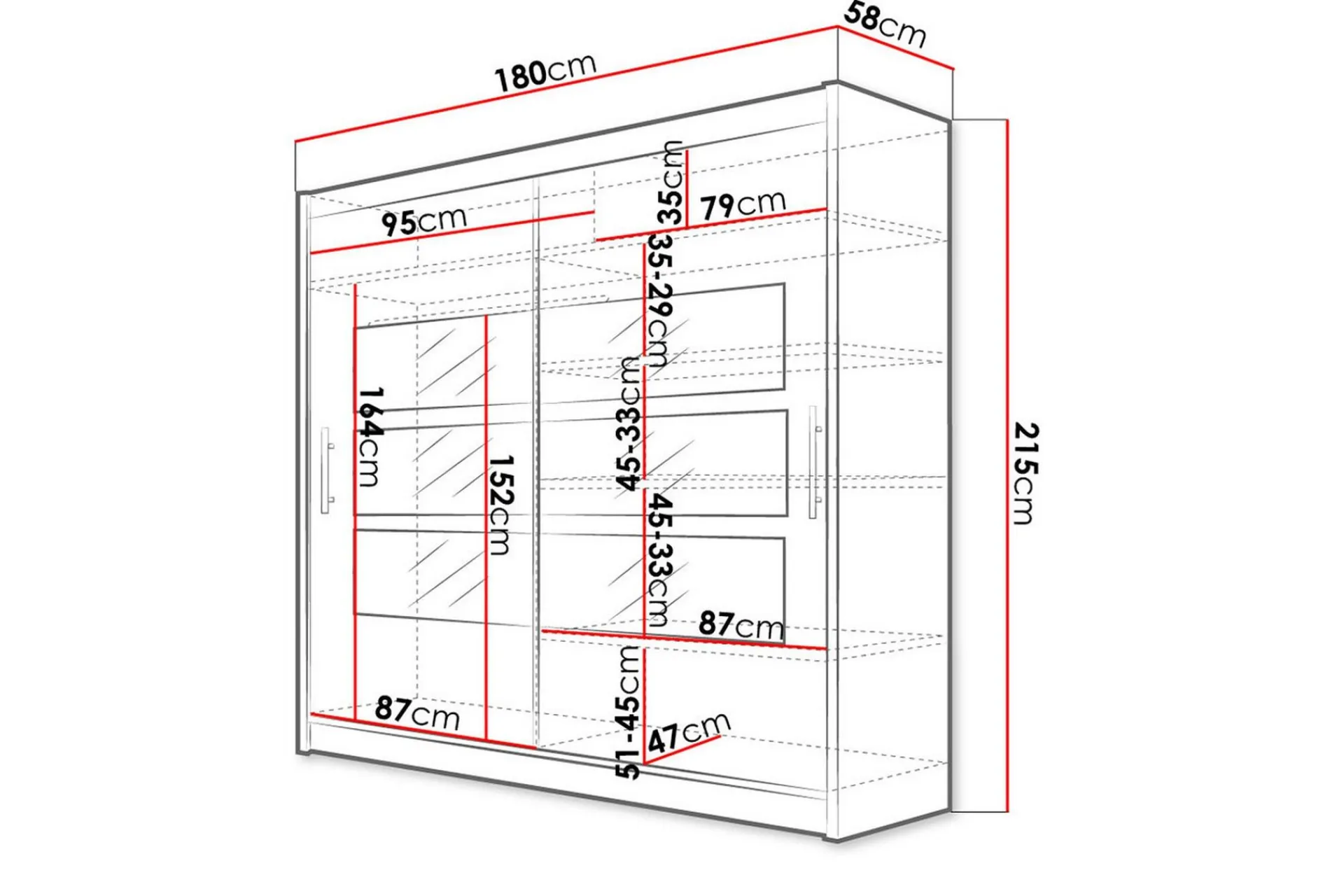 Scandinavian Choice Prag Garderobe 180 cm Skyvedører Delt Speil