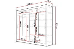 Scandinavian Choice Prag Garderobe med Skyvedører Smal Firkantet Speil 180 cm