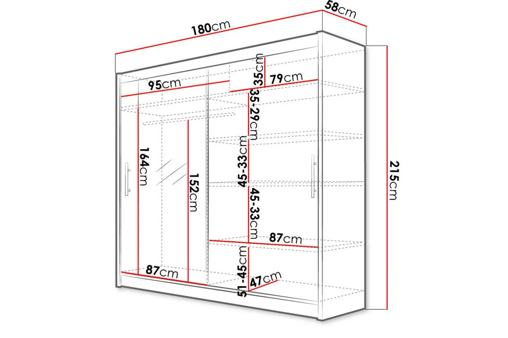 Scandinavian Choice Prag Stor Garderobe med Skyvedører + Speil