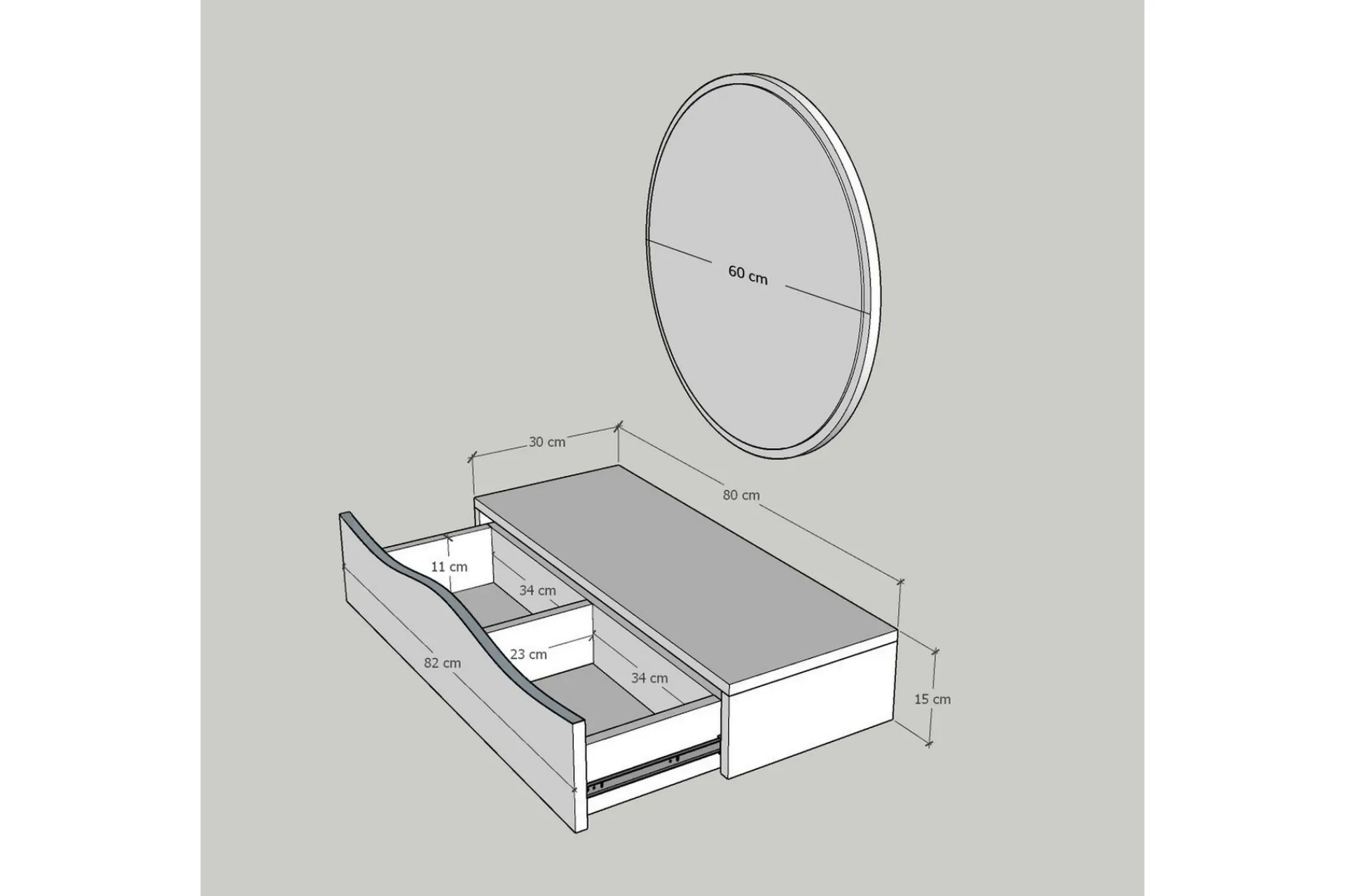 Princesse Overskap med speil 82 cm