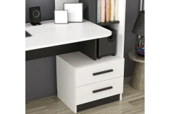 Kontorbord-Puijas Skrivebord 120 cm med Oppbevaring Skuff+Hyller+Vegghy Svart,Hvit