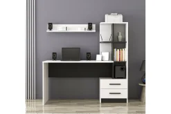 Kontorbord-Puijas Skrivebord 120 cm med Oppbevaring Skuff+Hyller+Vegghy Svart,Hvit