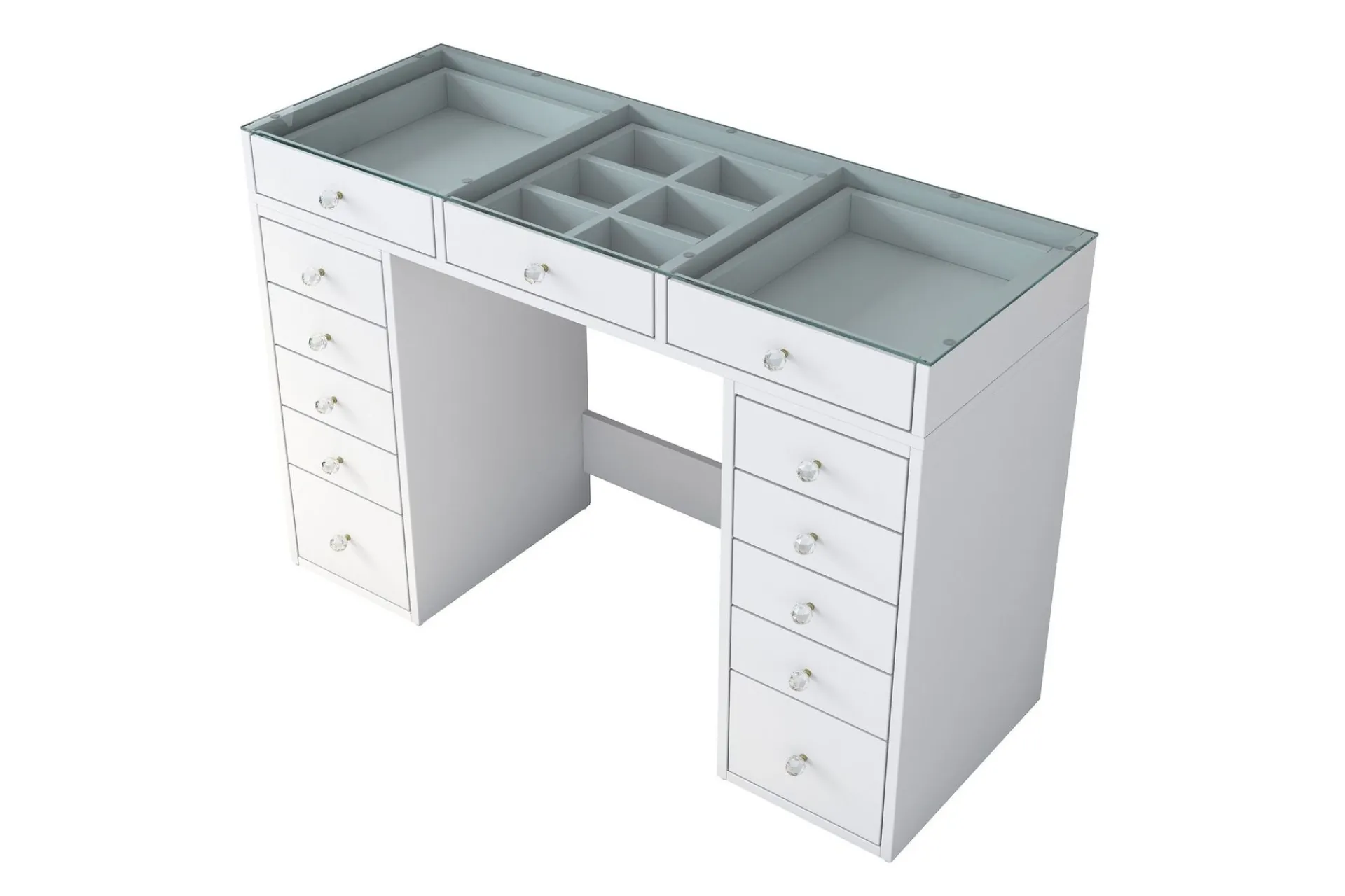 Sminkebord & Toalettbord-Ramender Sminkebord med Oppbevaring Bordplate i 120 cm Glass