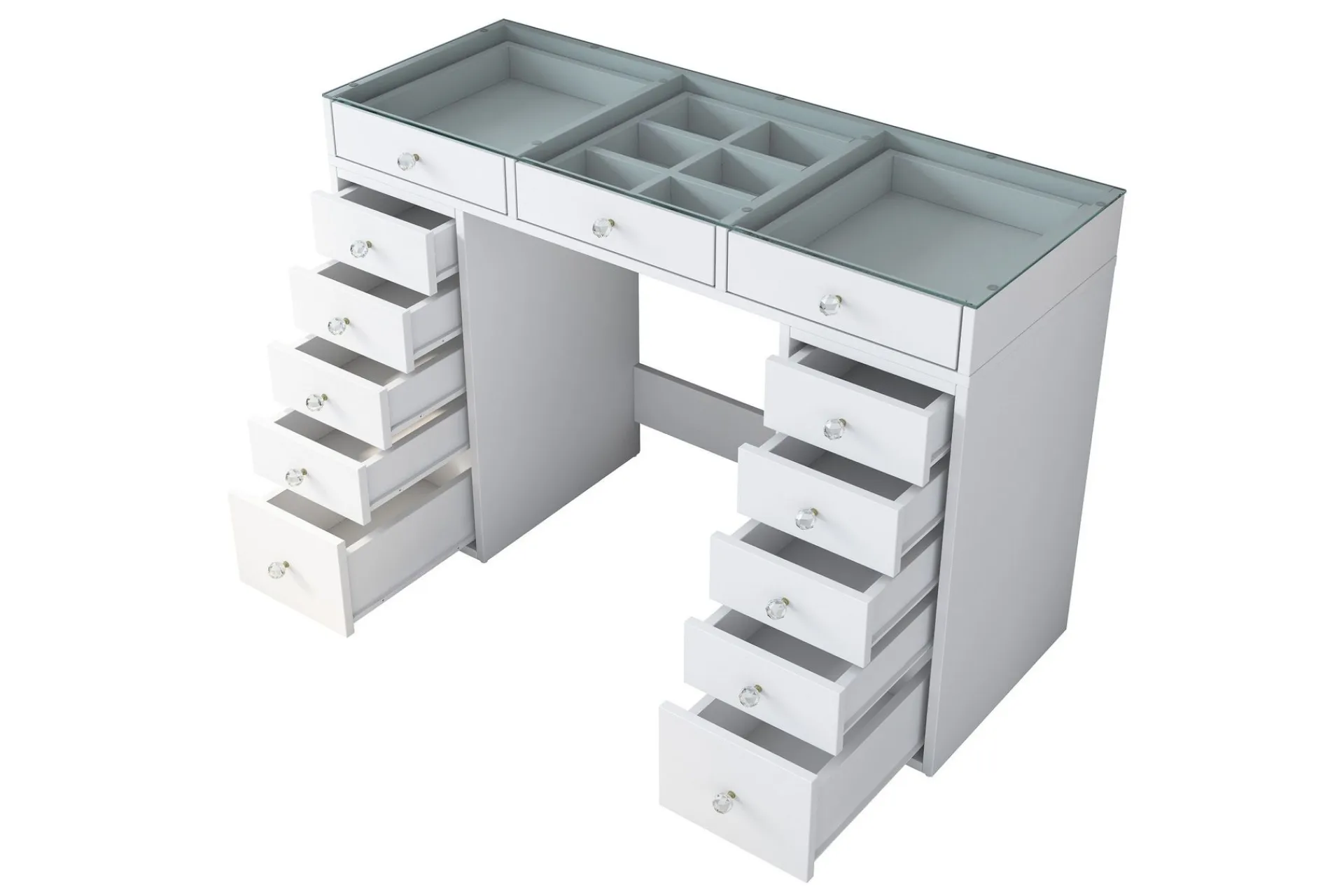 Sminkebord & Toalettbord-Ramender Sminkebord med Oppbevaring Bordplate i 120 cm Glass
