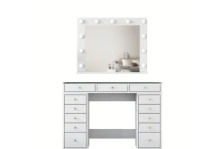 Sminkebord & Toalettbord-Ramender Stort Sminkebord med speil og lys med oppbevaring Glass