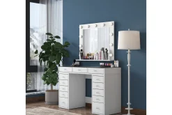 Sminkebord & Toalettbord-Ramender Stort Sminkebord med speil og lys med oppbevaring Glass