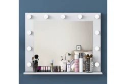 Sminkebord & Toalettbord-Ramender Stort Sminkebord med speil og lys med oppbevaring Glass