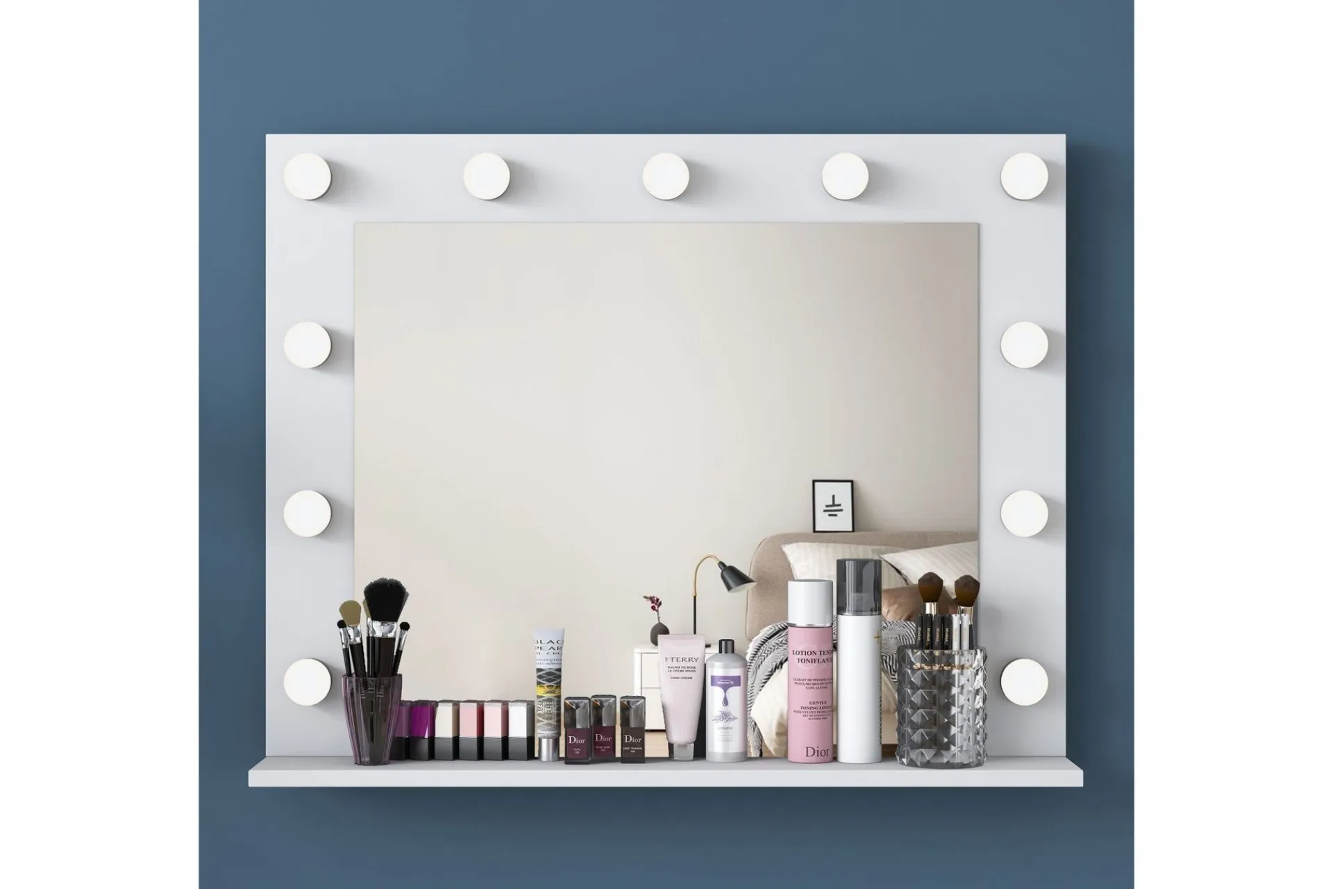 Sminkebord & Toalettbord-Ramender Stort Sminkebord med speil og lys med oppbevaring Glass