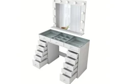 Sminkebord & Toalettbord-Ramender Stort Sminkebord med speil og lys med oppbevaring Glass