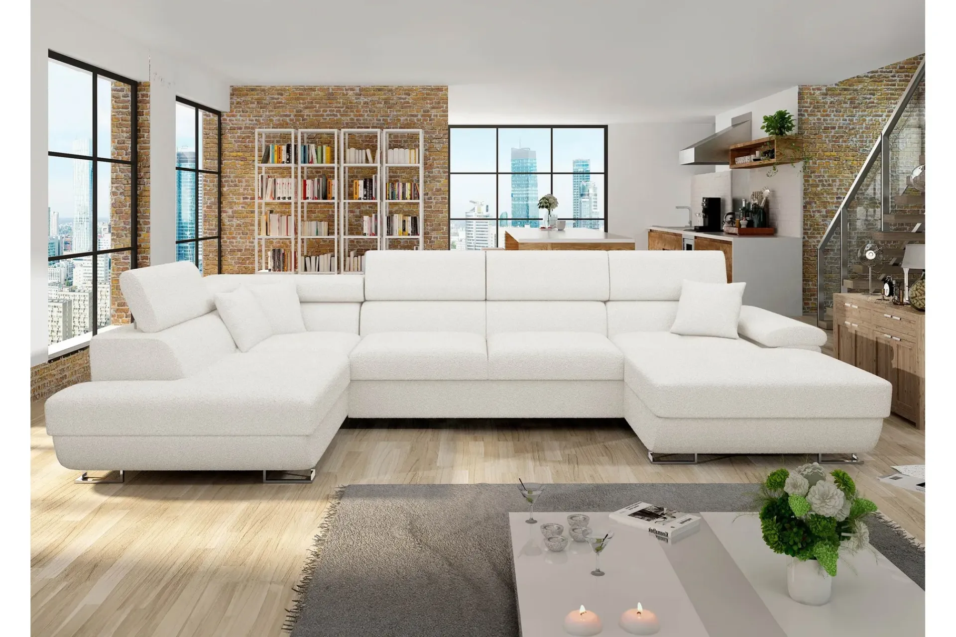 U-Sofa-Reginia Sofa med Divan og Sjeselong 4-seter Hvit