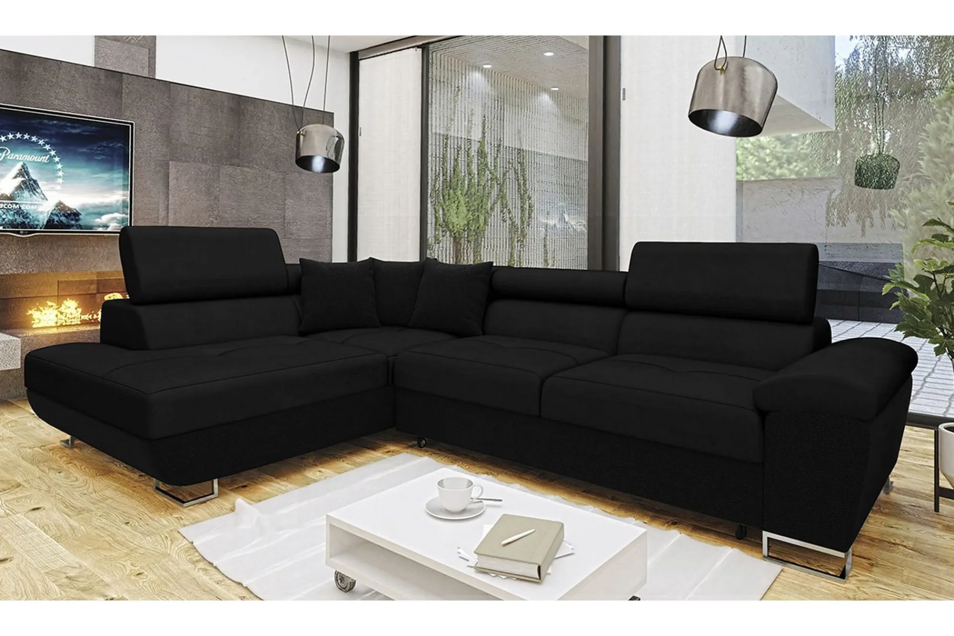 Velour Sofa & Fløyel Sofa|Sovesofaer-Reginia Sovesofa m. Sjeselong L-formet Moon 9 + Nour Sammet 20 + Moon 9