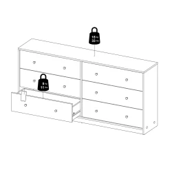 Tvilum Kommode|Gangoppbevaring-Renor Kommode dobbel kommode med 6 skuffer 143x30x68 cm Svart