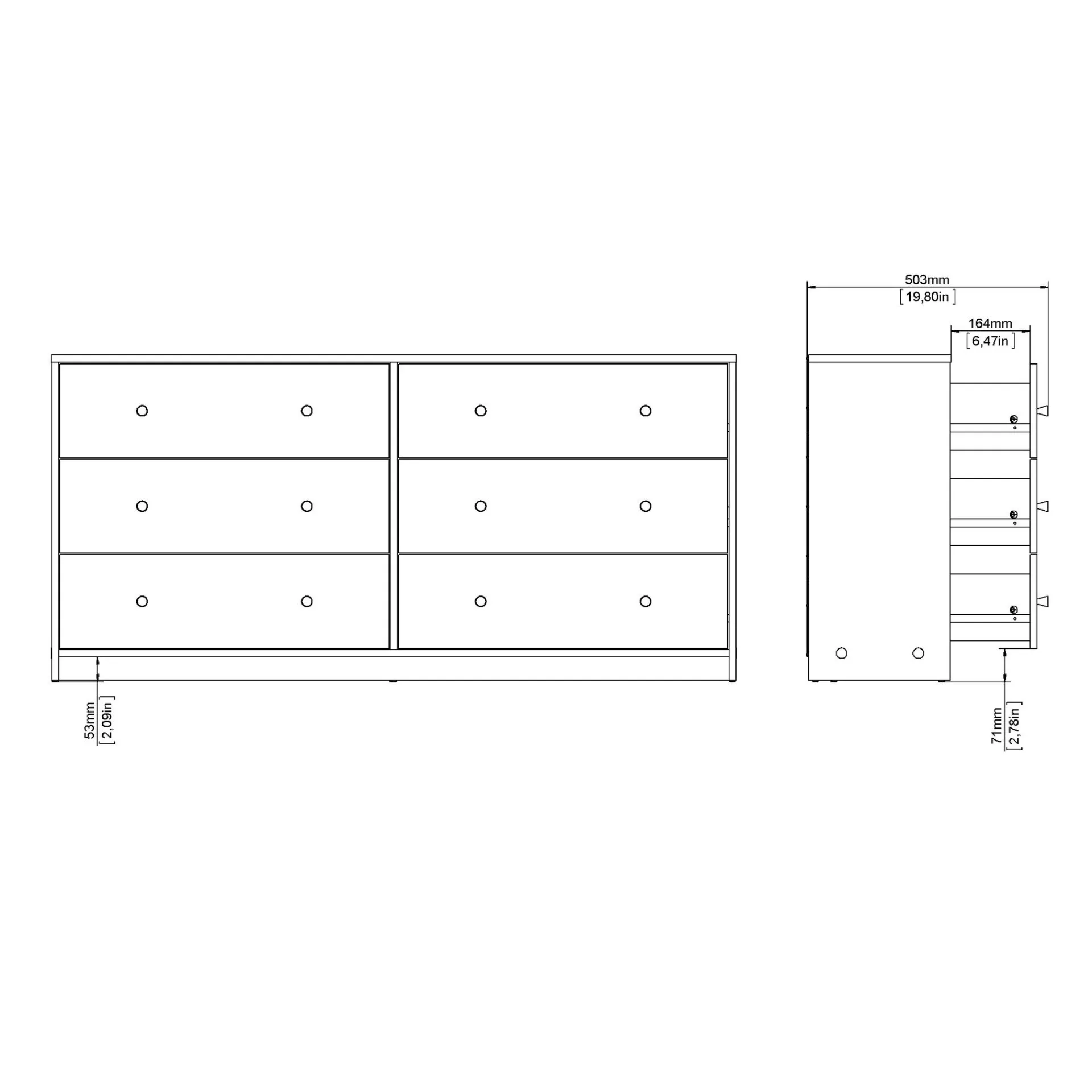Tvilum Kommode|Gangoppbevaring-Renor Kommode dobbel kommode med 6 skuffer 143x30x68 cm Svart