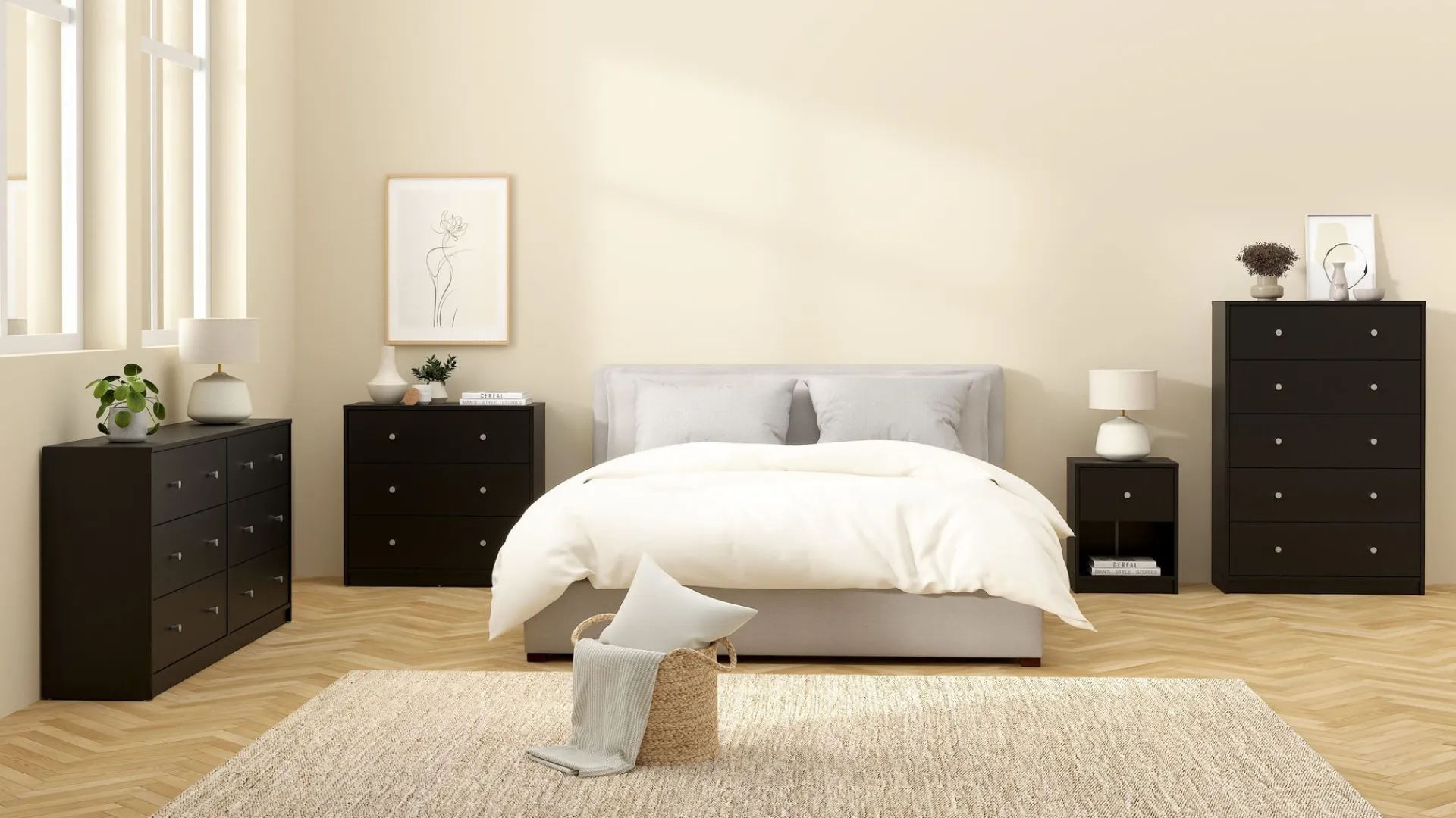 Tvilum Kommode|Gangoppbevaring-Renor Kommode dobbel kommode med 6 skuffer 143x30x68 cm Svart