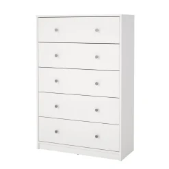 Tvilum Kommode|Gangoppbevaring-Renor Kommode med 5 skuffer 72x30x108 cm Hvit