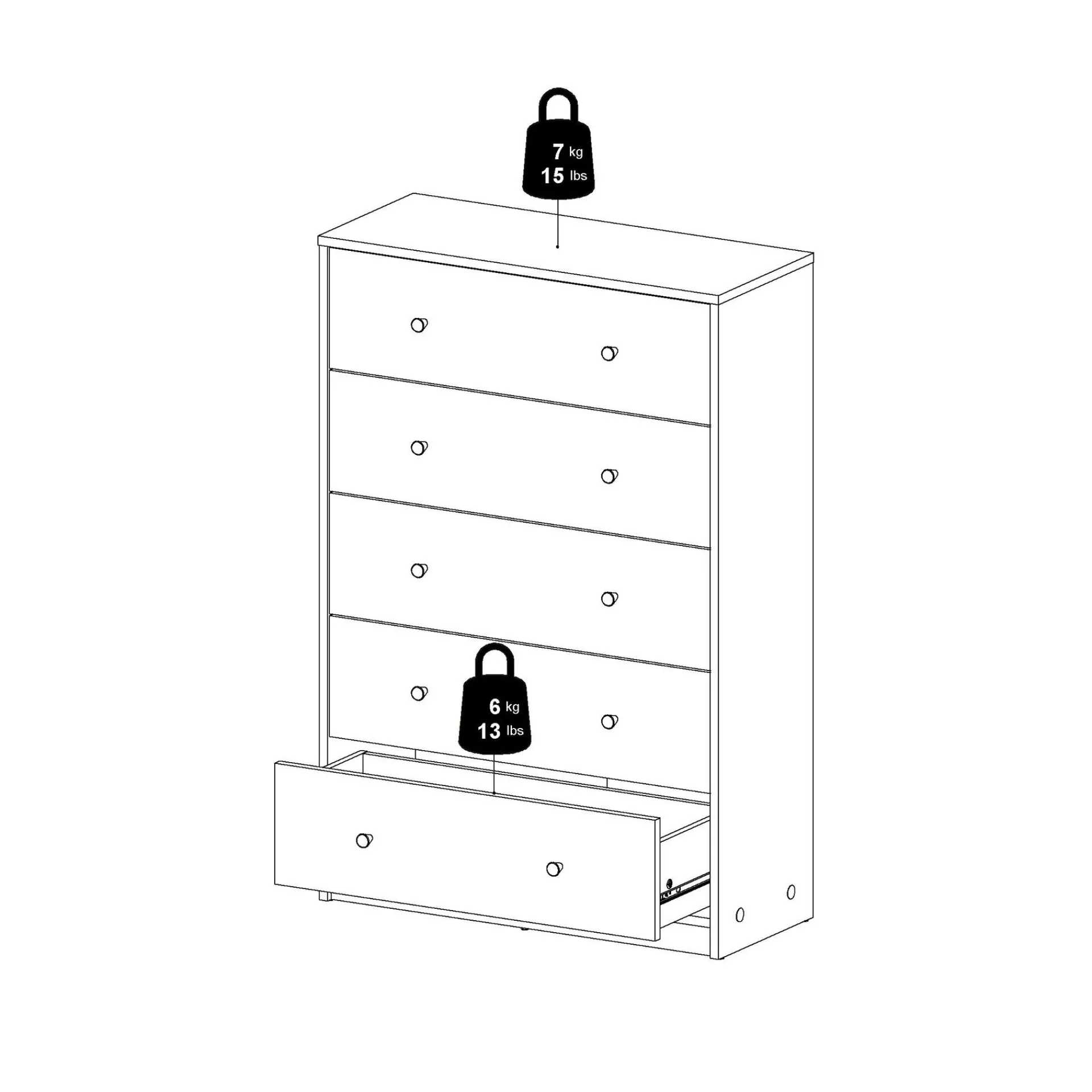 Tvilum Kommode|Gangoppbevaring-Renor Kommode med 5 skuffer 72x30x108 cm Hvit